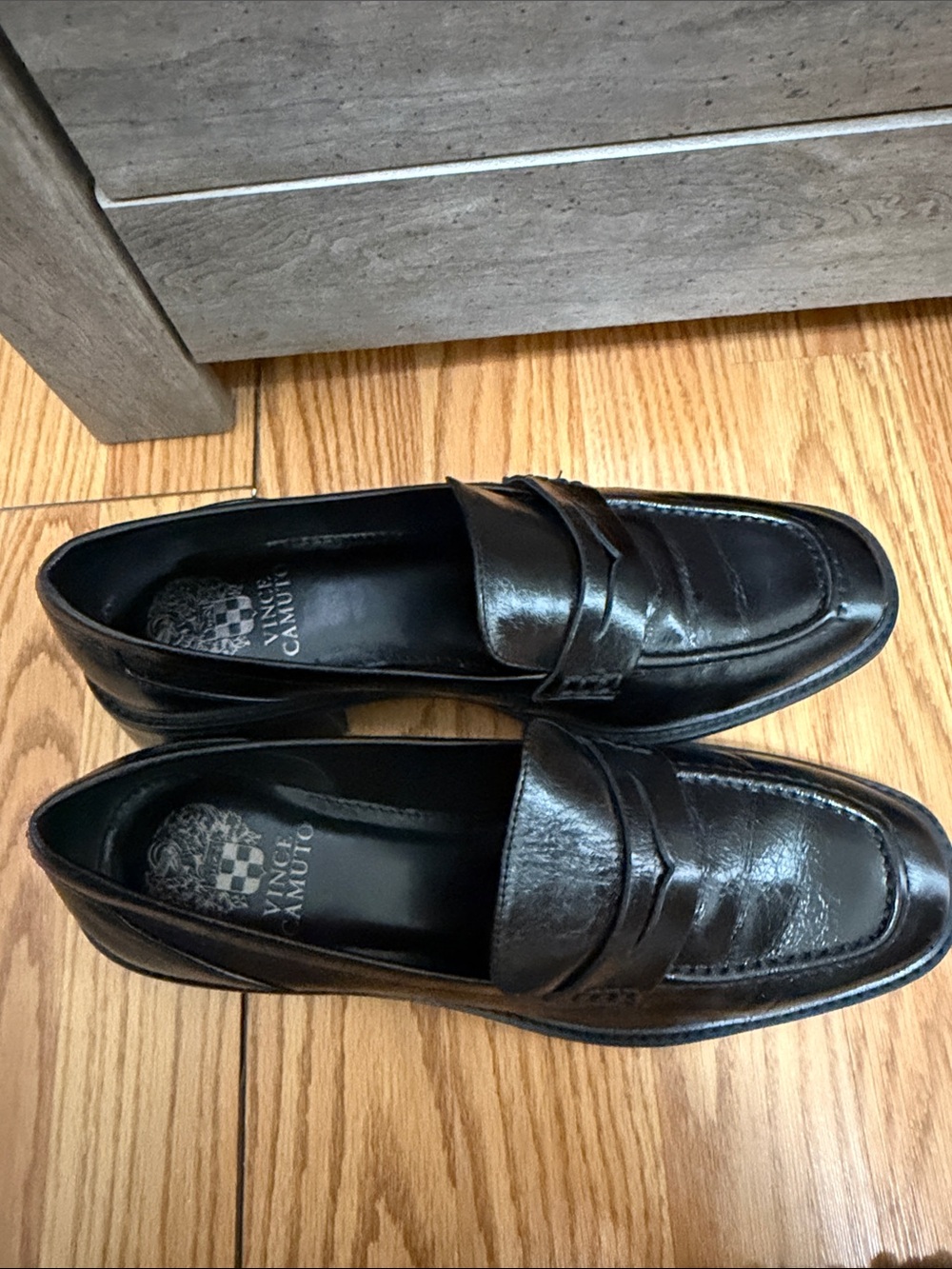 Vince Camuto Black Leather Penny Loafers - Picture 2 of 4